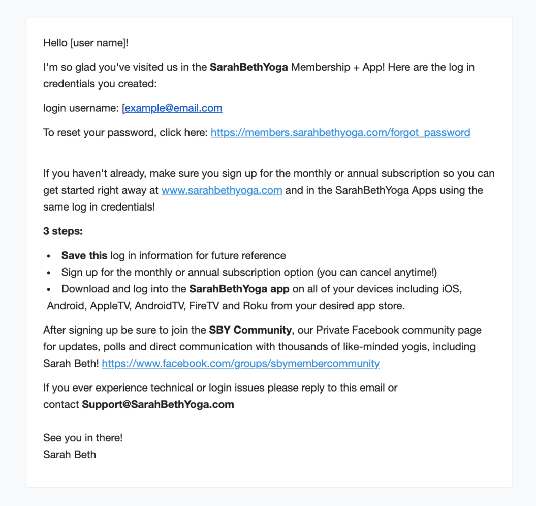 SBY Welcome Email