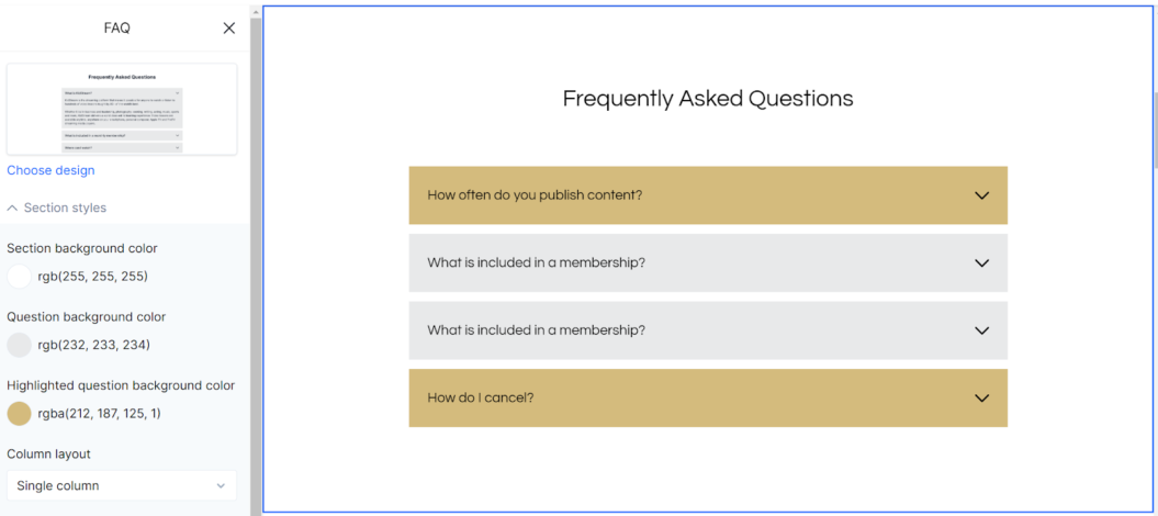 customize faq landing page builder