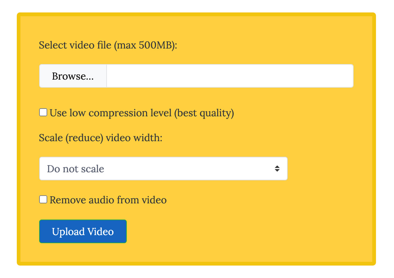 VideoSmaller Video Compression settings