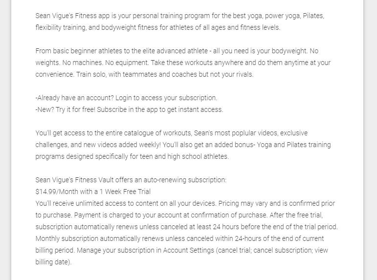 sean vigue fitness app description