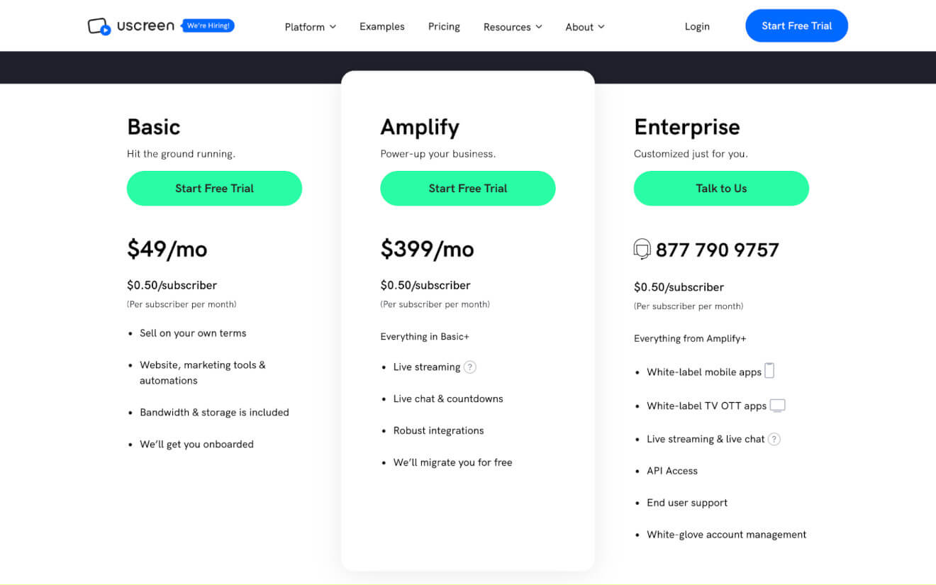 uscreen membership software pricing