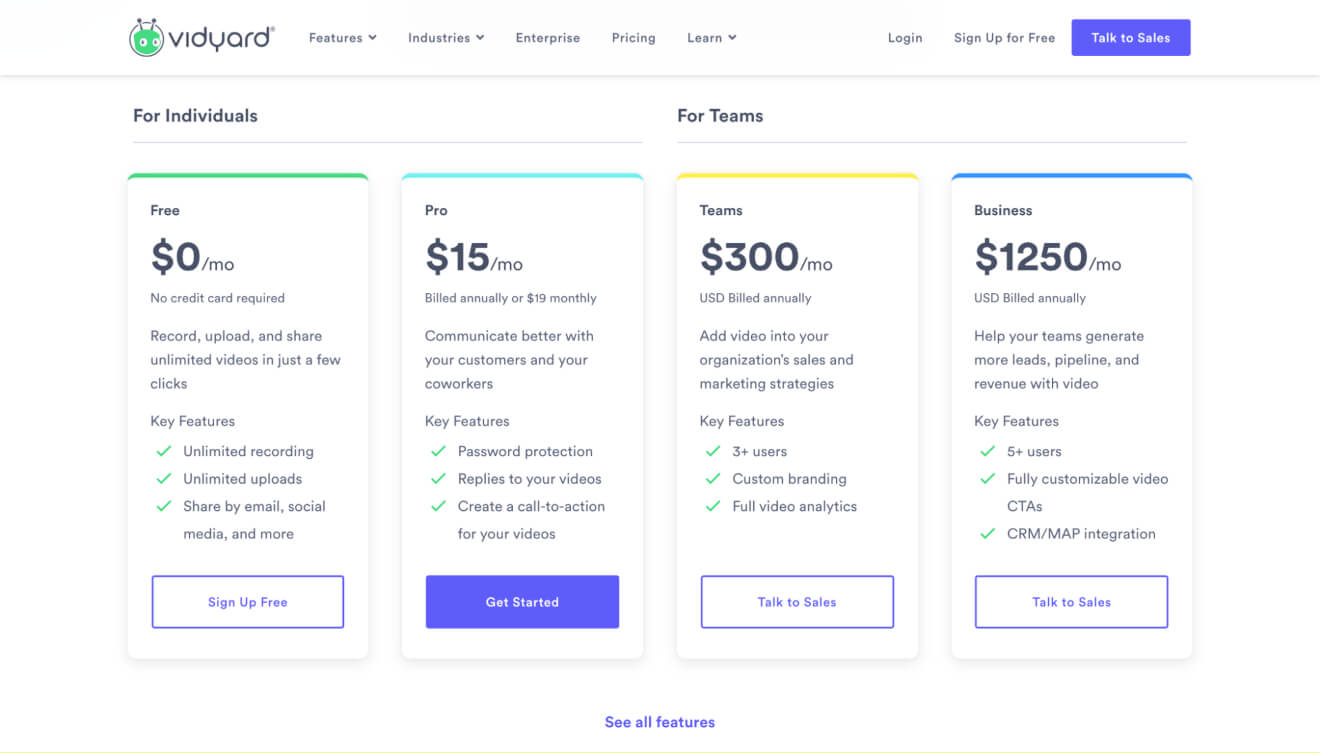 video on demand solution vidyard pricing