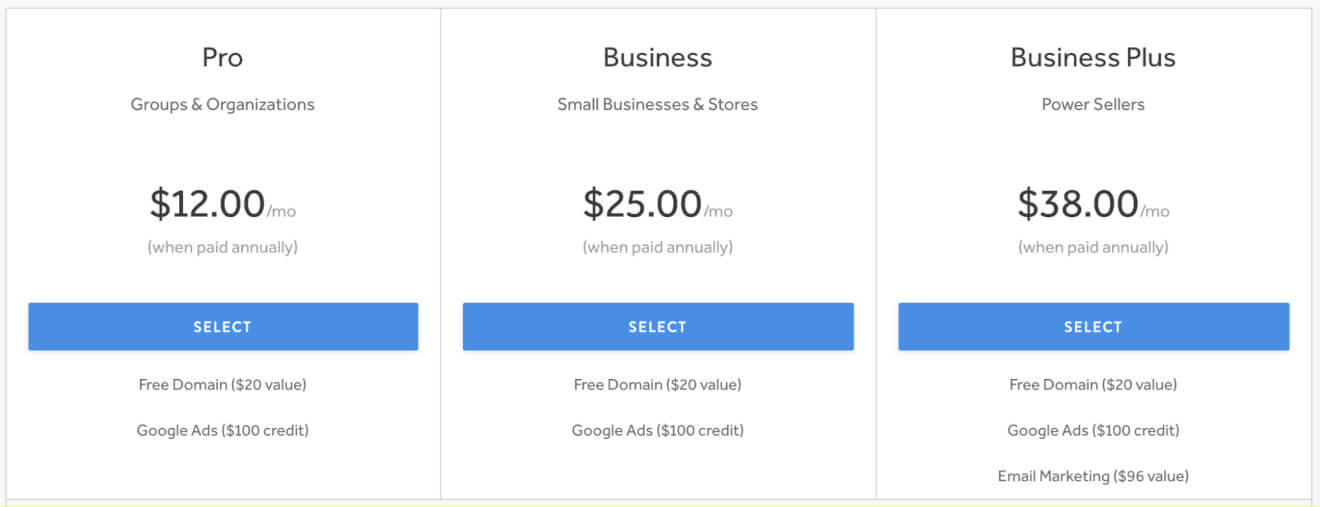 weebly website builder prices