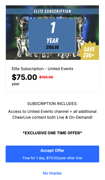 cheer live yearly upsell