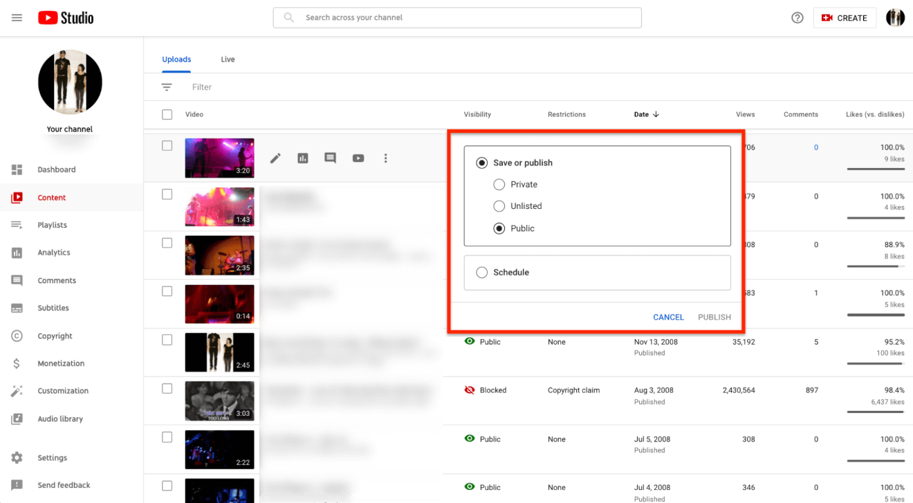 youtube video privacy settings