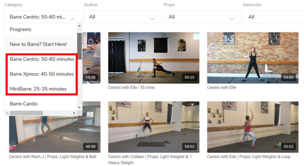 A screenshot of Barre Centri's platform