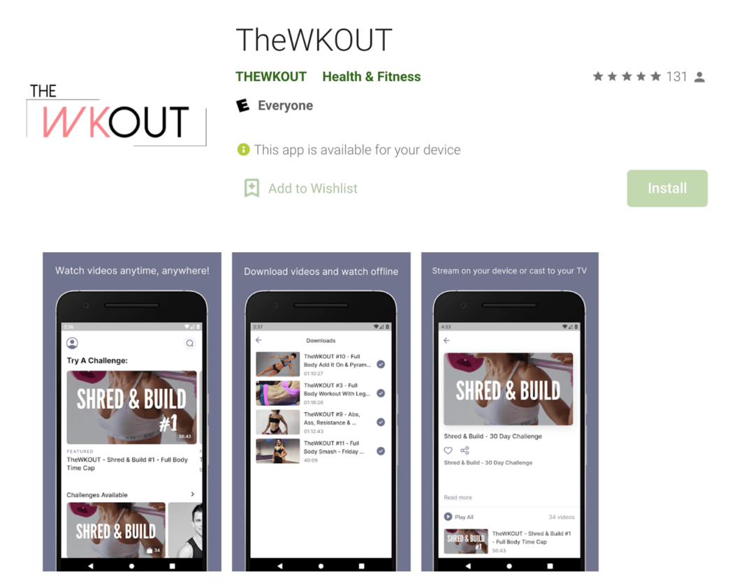 TheWKOUT App on the Google Play