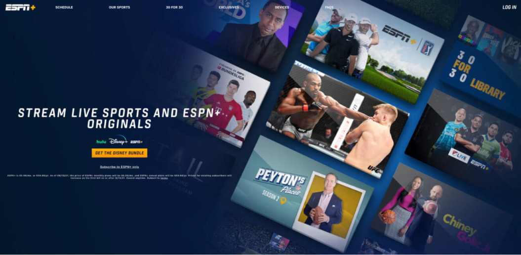 ESPN Plus OTT live streaming website.