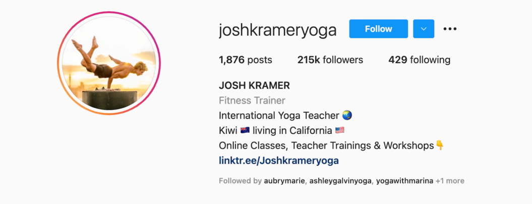 josh kramer yoga instagram account