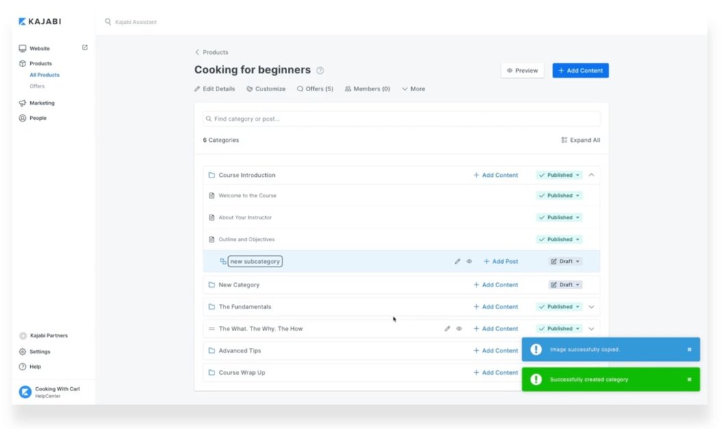 kajabi content organization