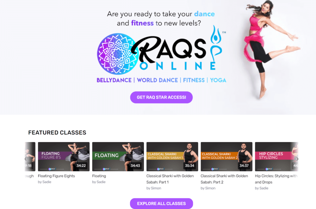 A screenshot of Raqs Online's platform.