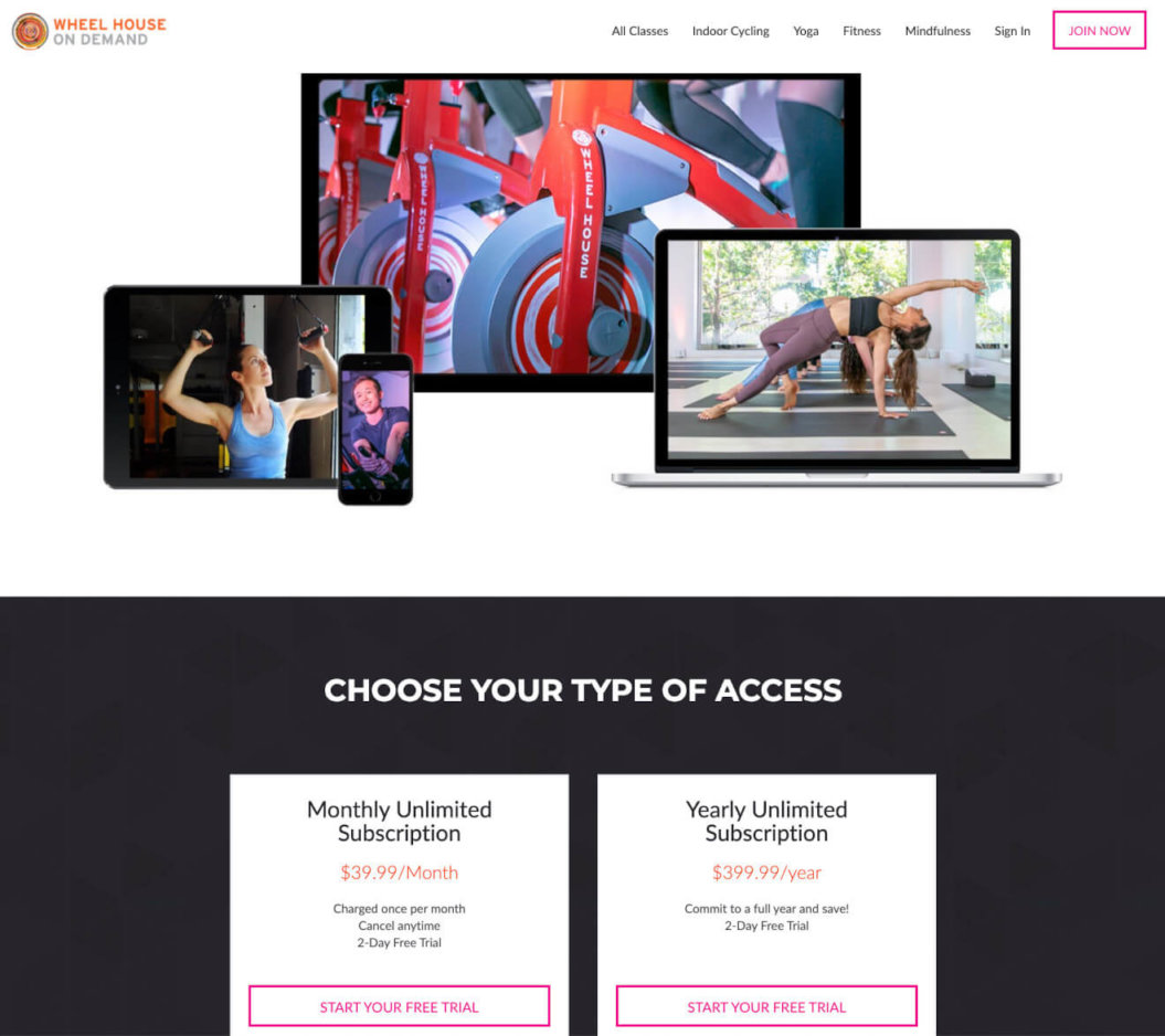 A screnshot of fitness video membership streaming content using OTT apps.