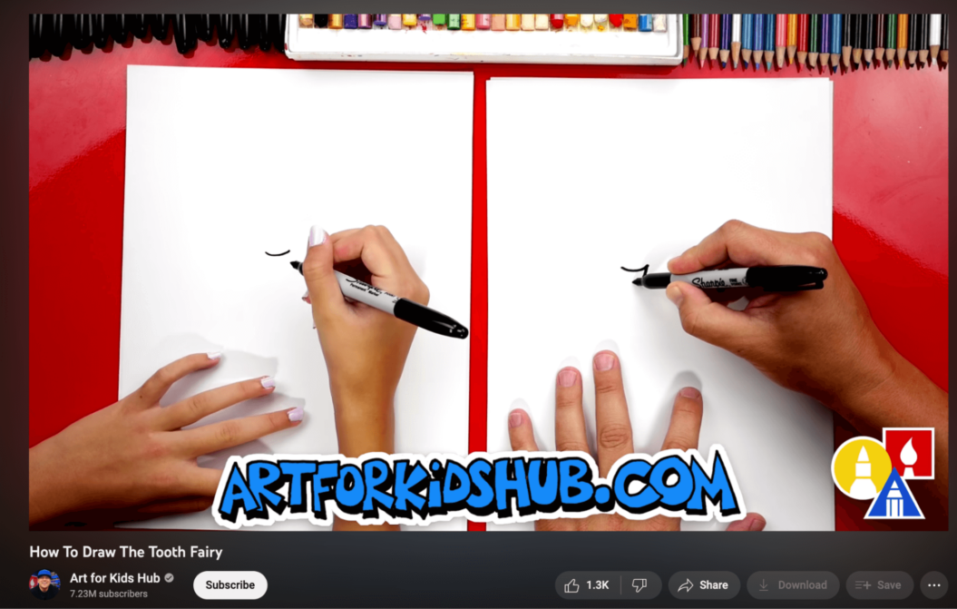 A screenshot of ArtForKidsHub's YouTube video on how to draw the tooth fairy.