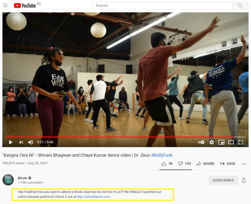 A screenshot of BFunk's YouTube dance video.