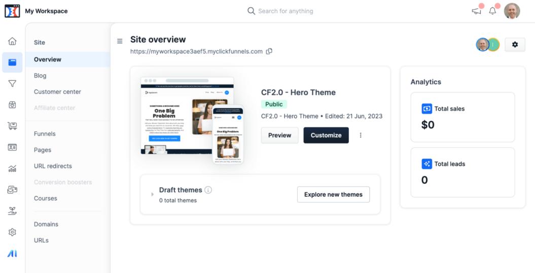 A screenshot of ClickFunnels, a Kajabi alternative.