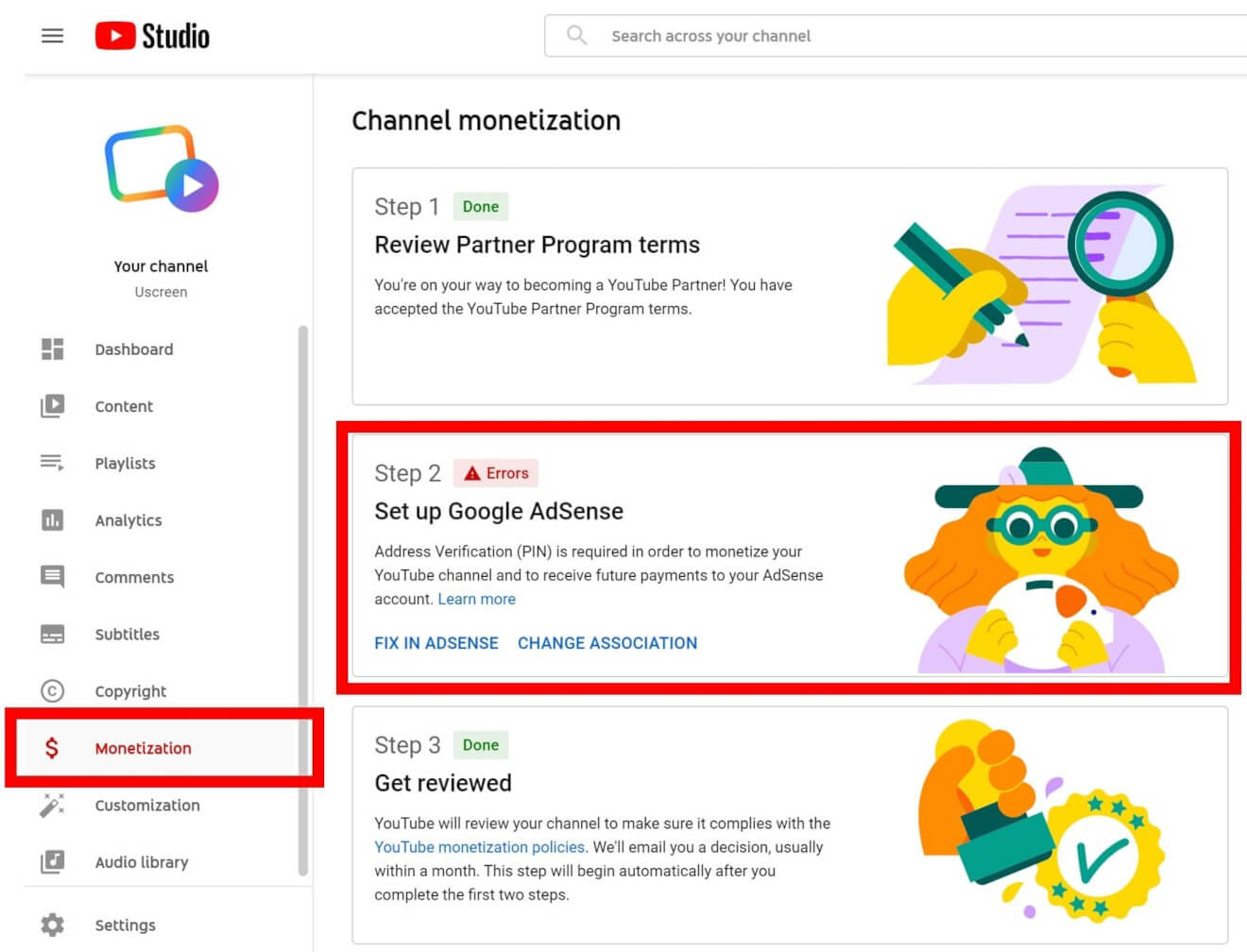 how to set up a youtube channel with adsense