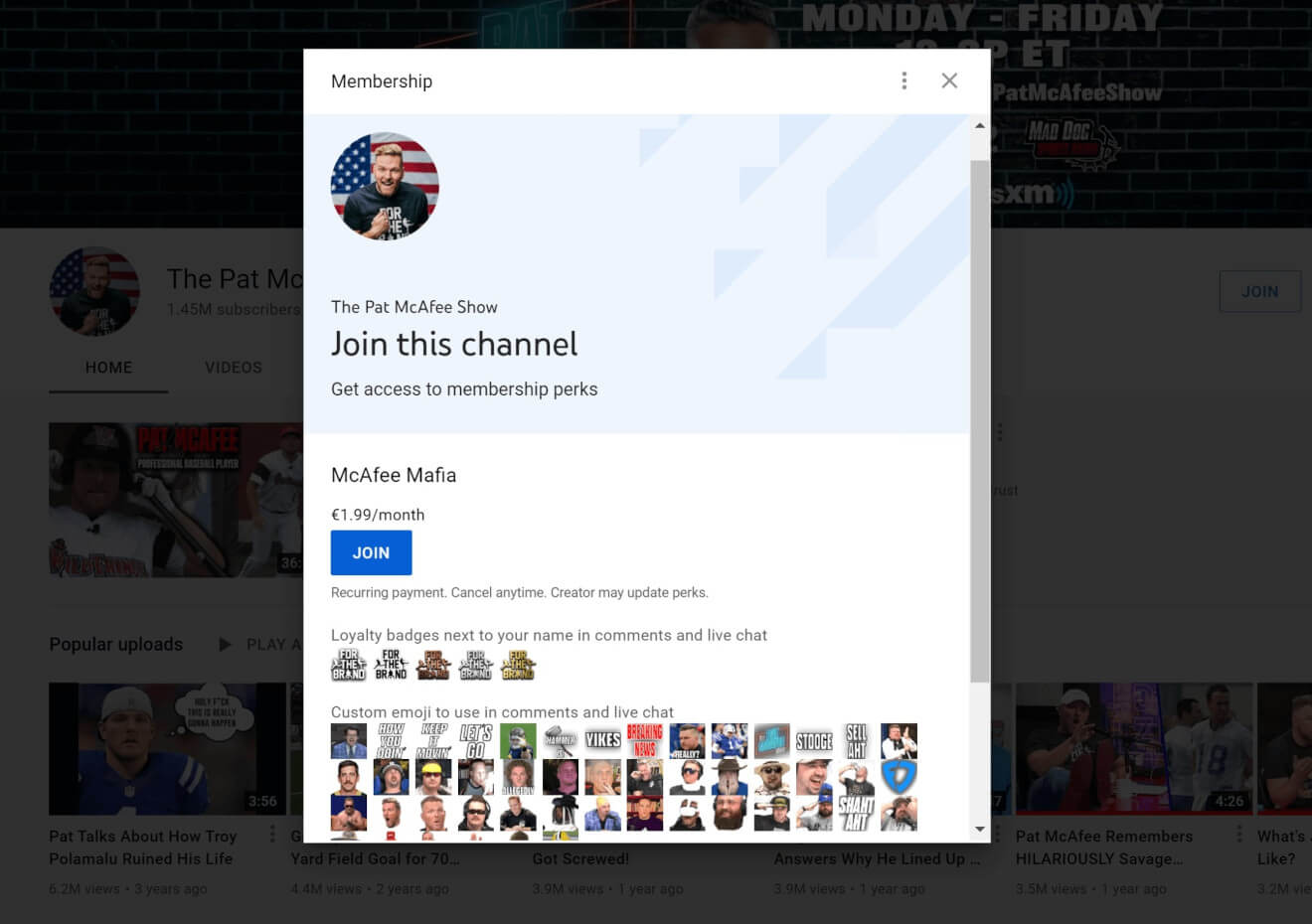 youtube channel memberships example