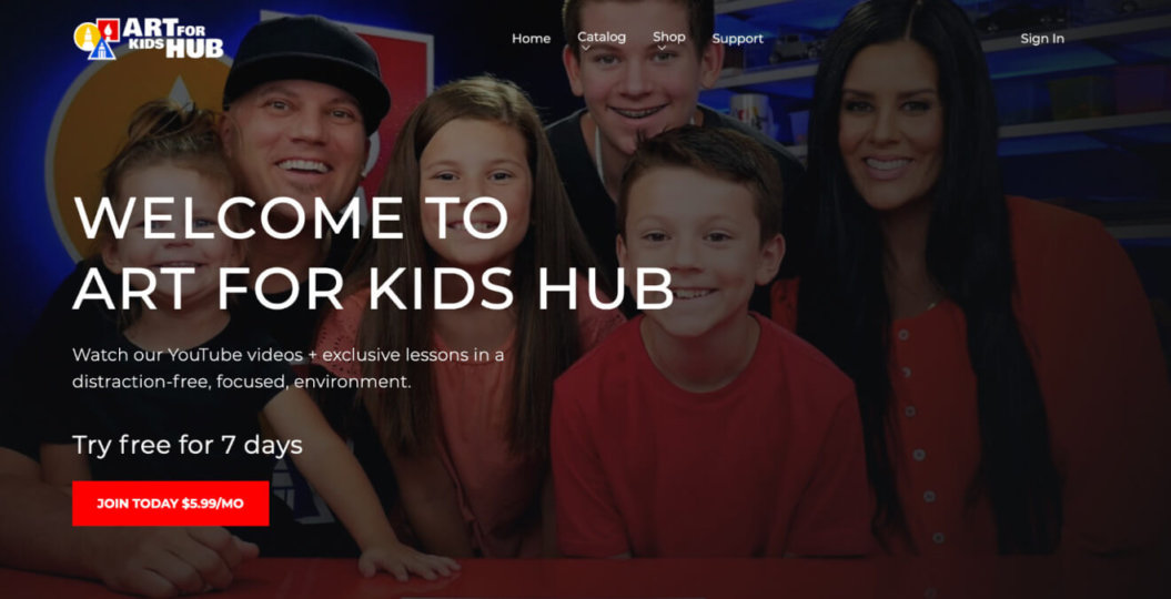 A screenshot of Art for Kids Hub's platform.
