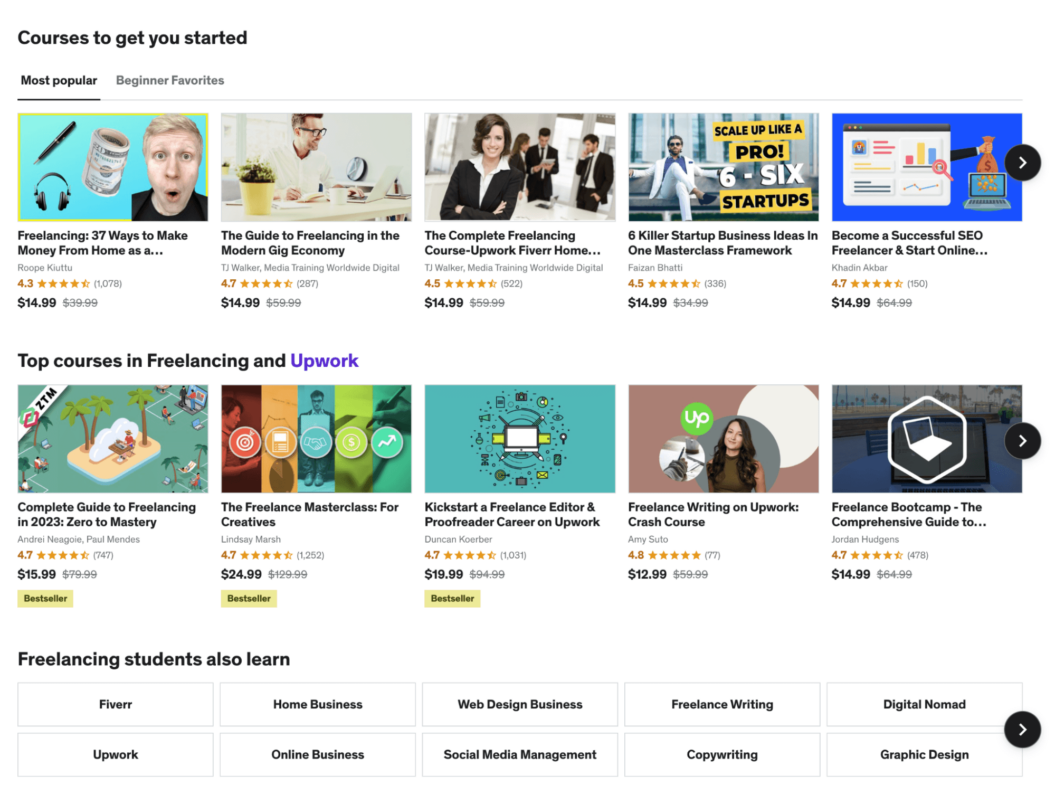 A screenshot shows various online courses on Udemy.