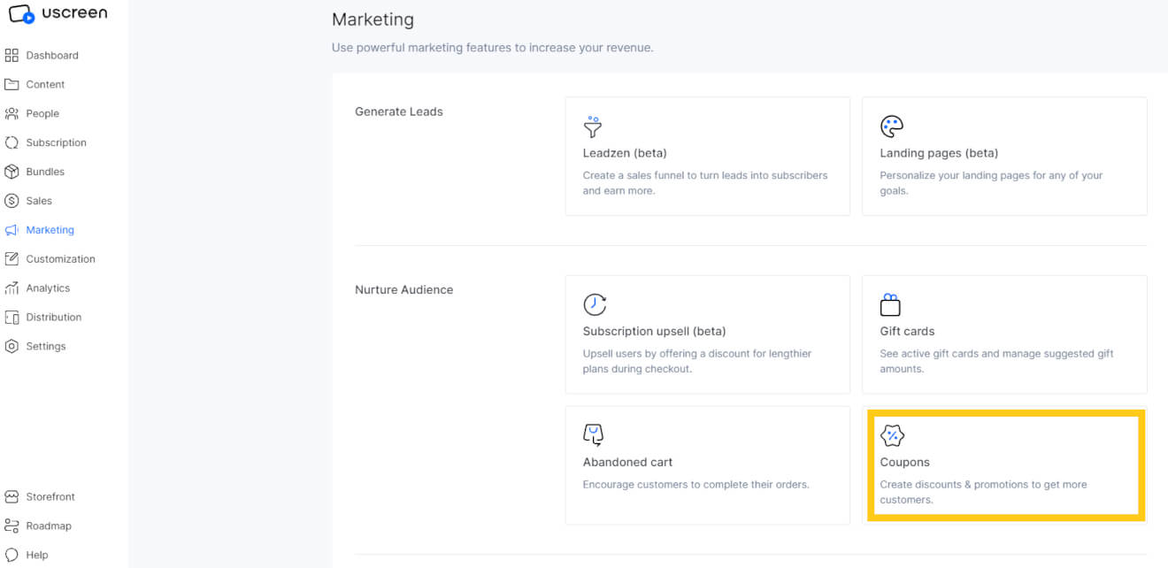 Uscreen Dashboard Coupons