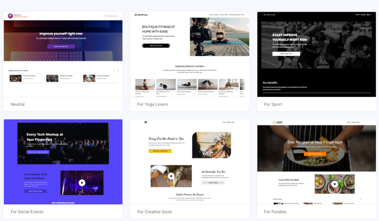 Uscreen pre-designed templates