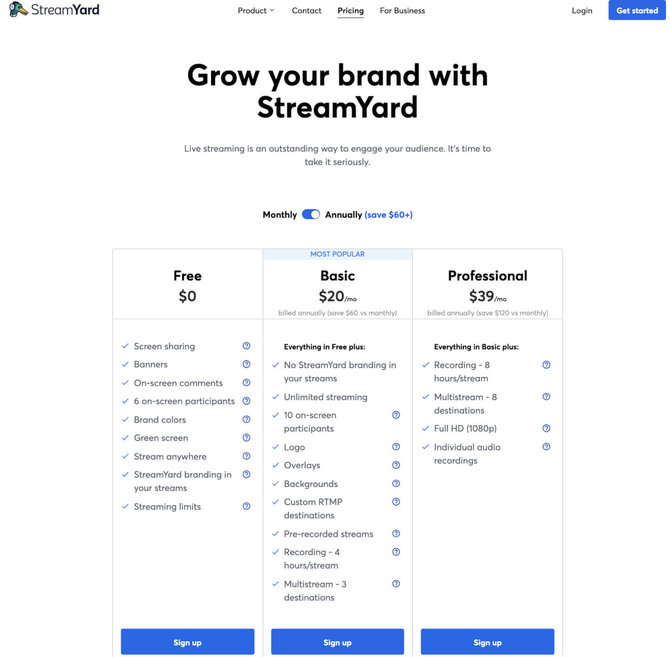 Streamyard Pricing