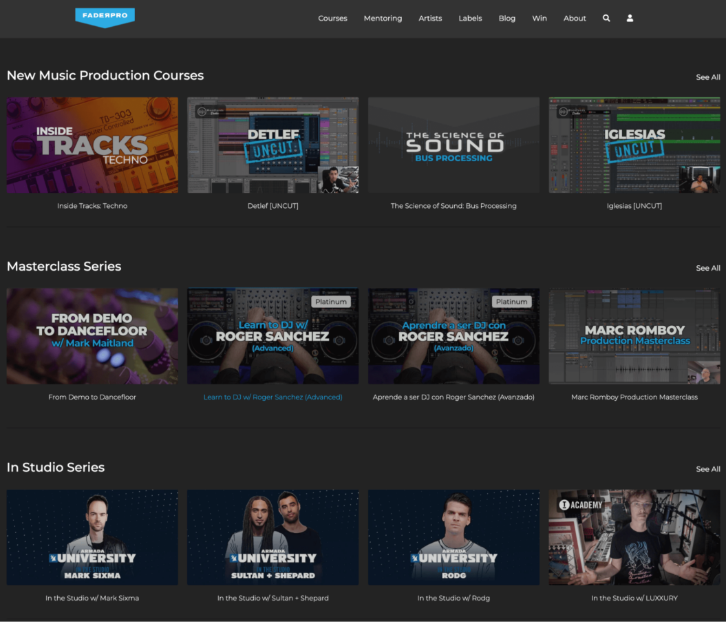 An image shows Fader Pro's video content library.