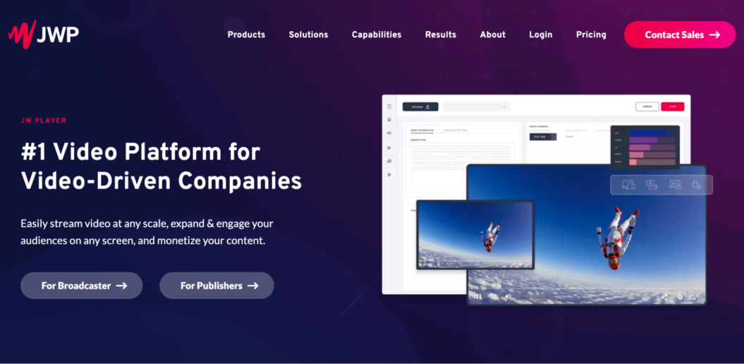 A screenshot of JW Player's video cms homepage.