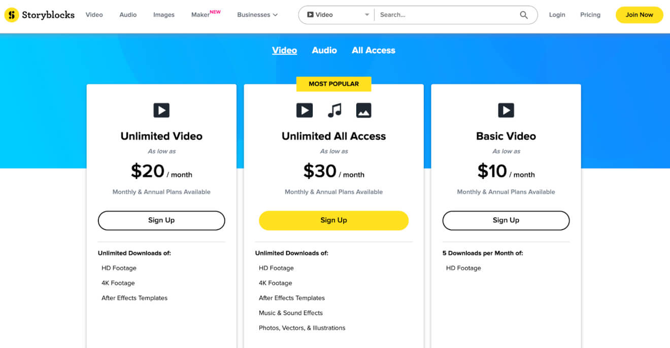 Storyblocks Pricing