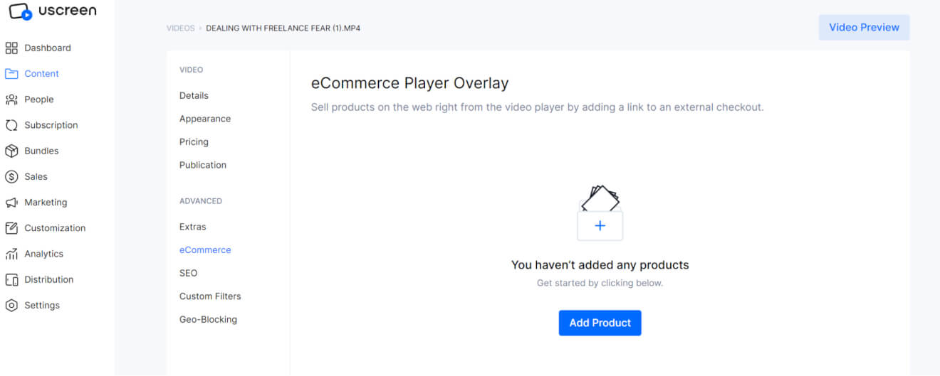 Uscreen eCommerce Player Overlay