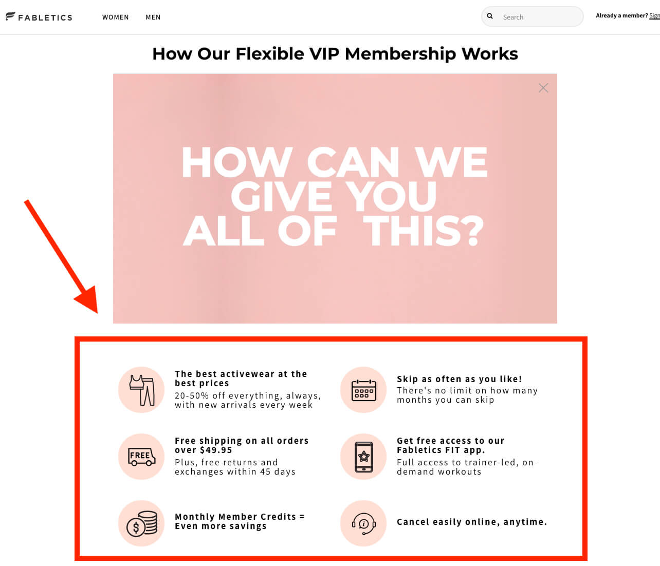 Fabletics flexible VIP membership.