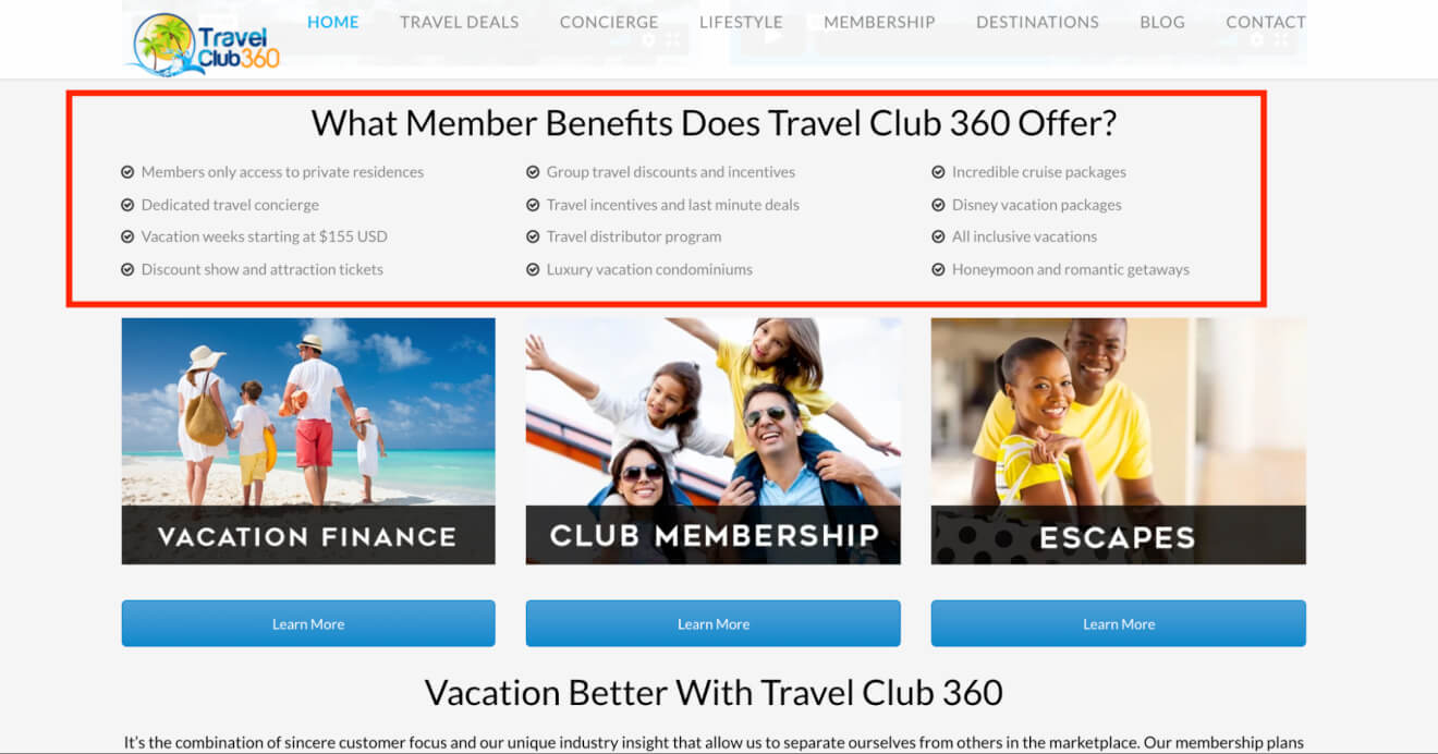 Travel Club 360 Membership Site