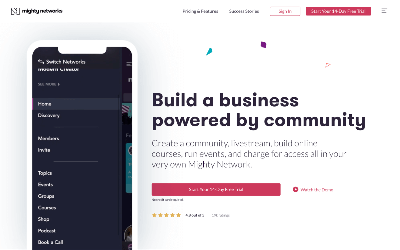 mighty networks landing page