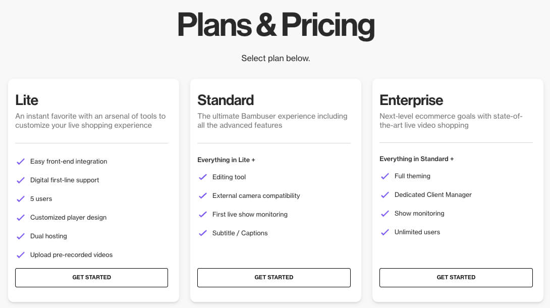 Bambuser Plans and Pricing