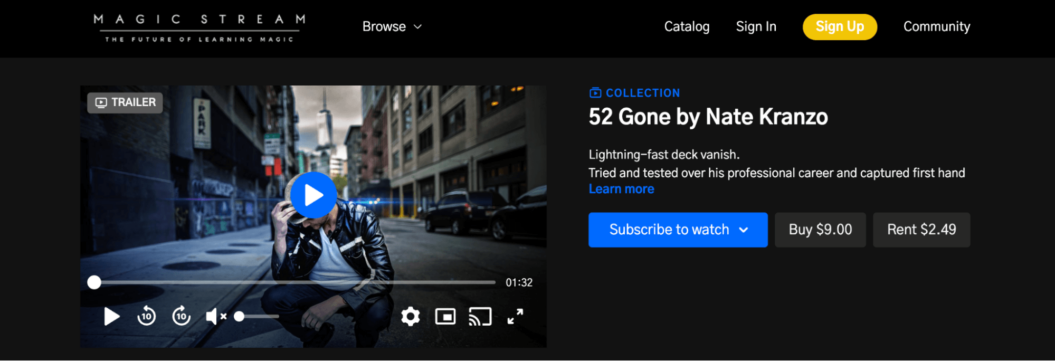 Screenshot showing video collection subscription packages.