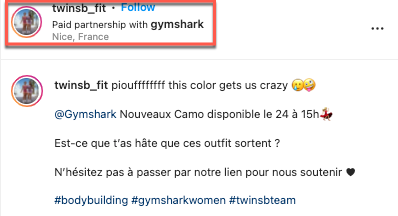 Fitness French twins Clara & Laurie disclosing a paid partnership with Gymshark.