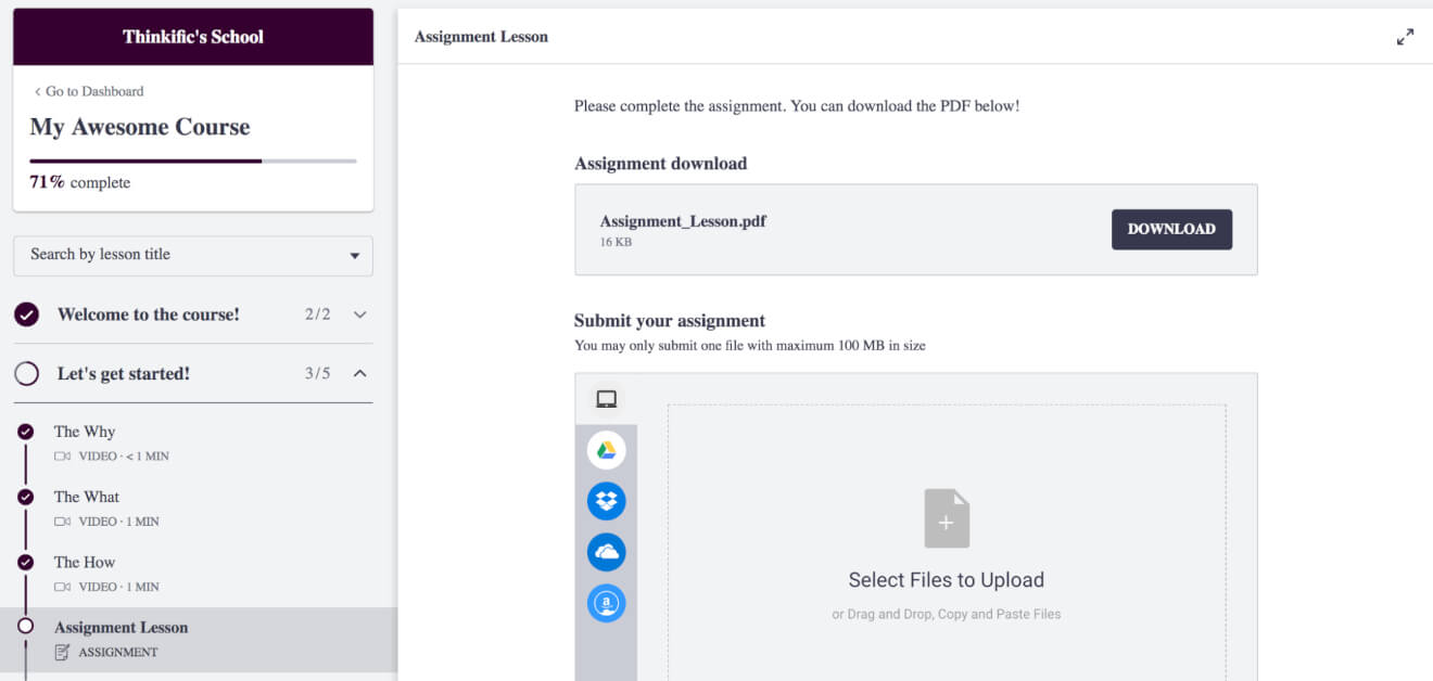 Thinkific Assignments Lessons