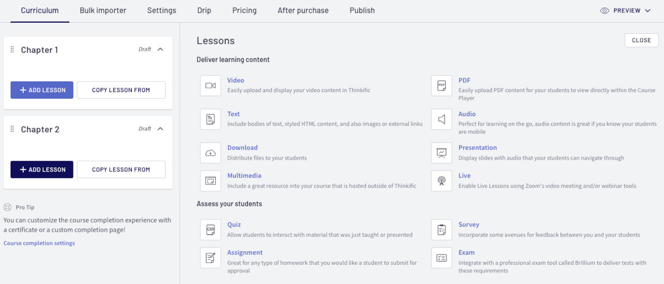 Thinkific Lesson Chapters