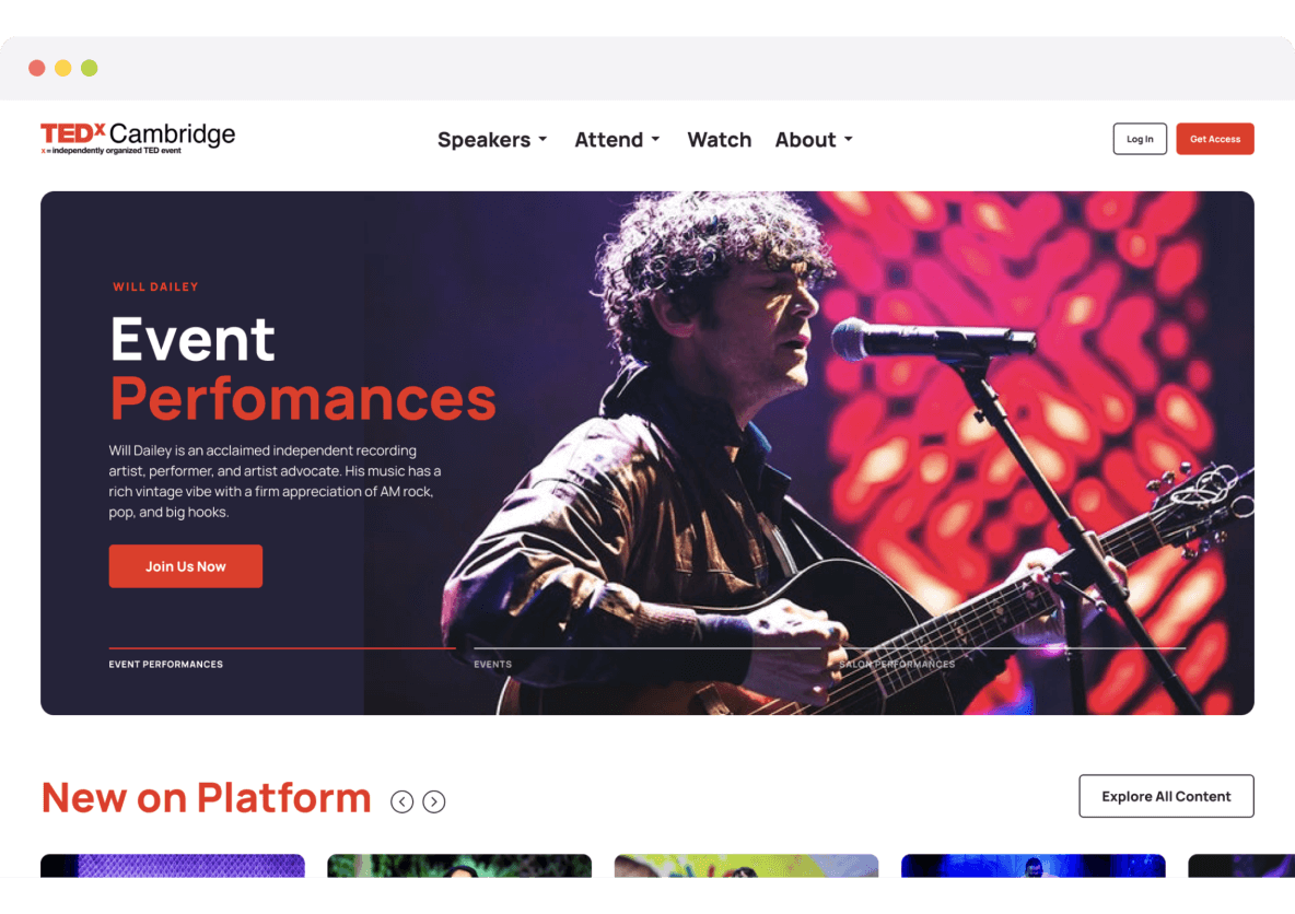 TEDxCambridge using Uscreen's white-label streaming platform.
