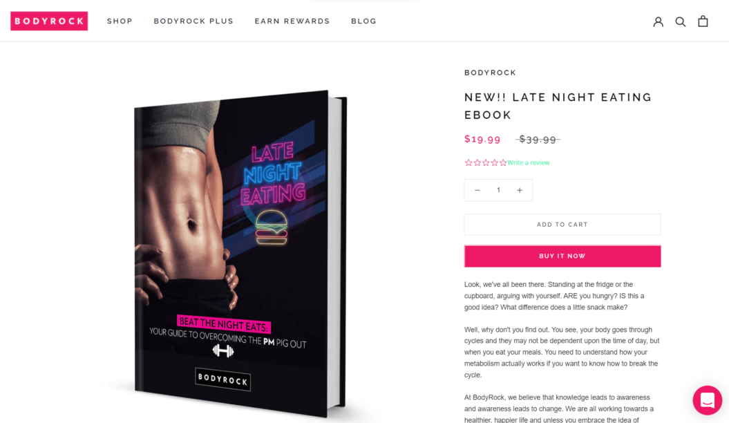 An image showing Bodyrock's Late Night Eating ebook published on a video subscription platform.