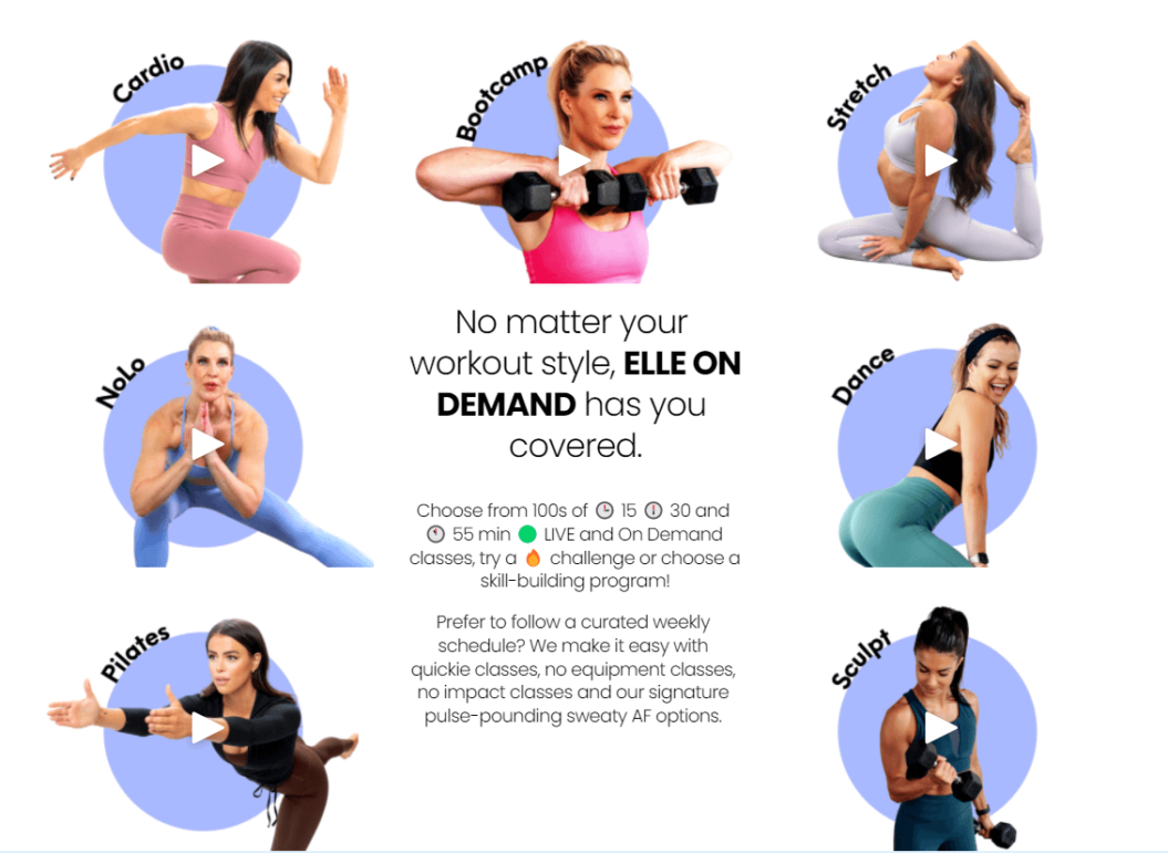 On demand online fitness classes from Elle On Demand.