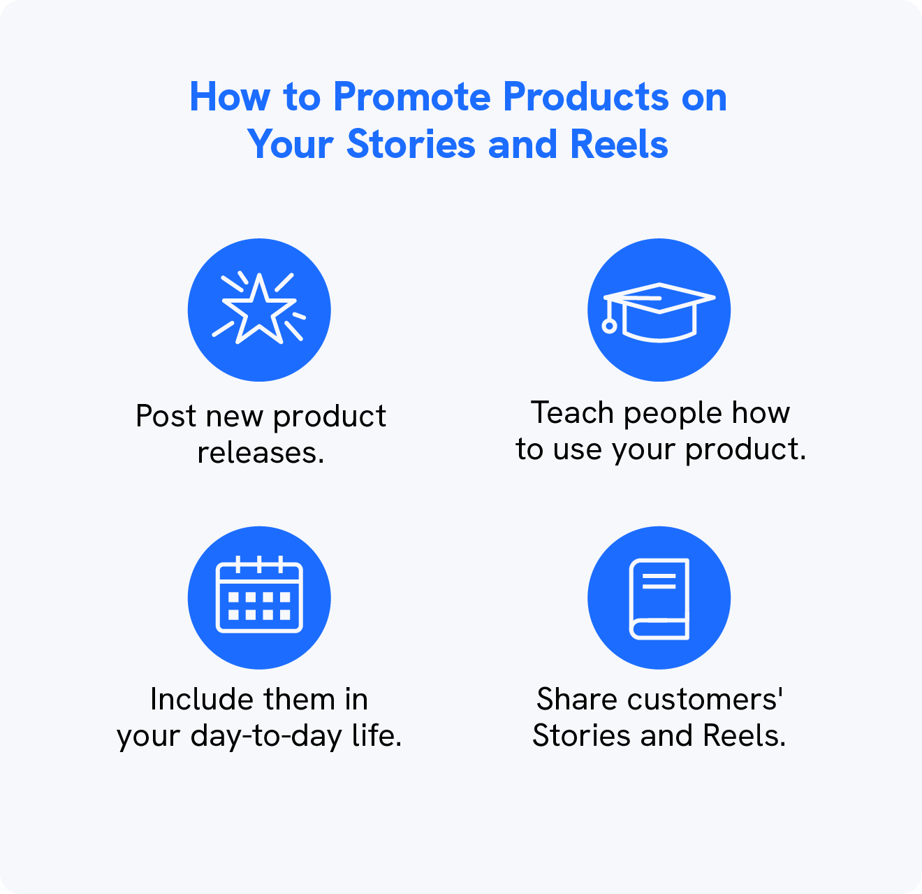 A graphic shows tips on promoting products on Stories and Reels when selling on Instagram.