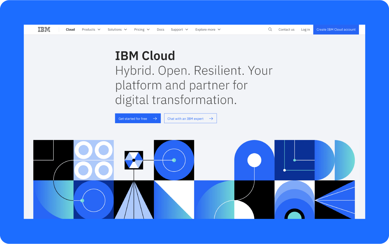 A screenshot of the home page for Brightcove competitor IBM Cloud.