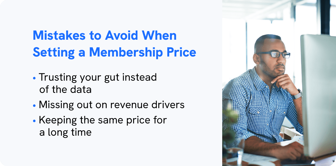 A graphic shows membership pricing strategy mistakes to avoid.
