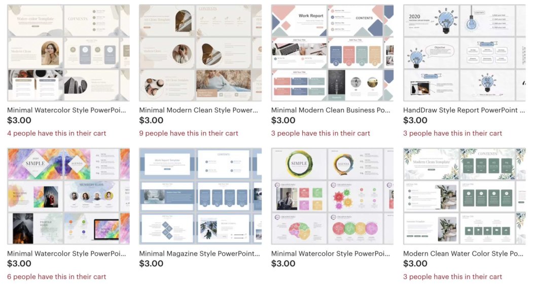 A screenshot of SimplePTT Etsy store that sells PowerPoint templates.