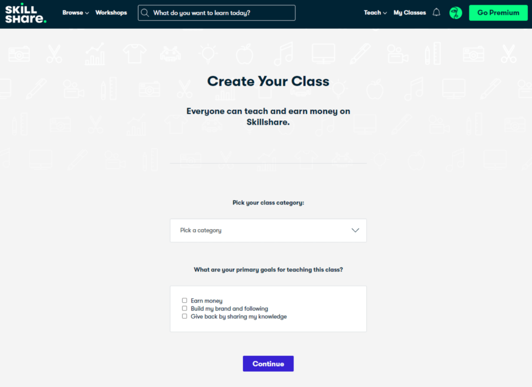 A screenshot of SkillShare, an online learning platform.