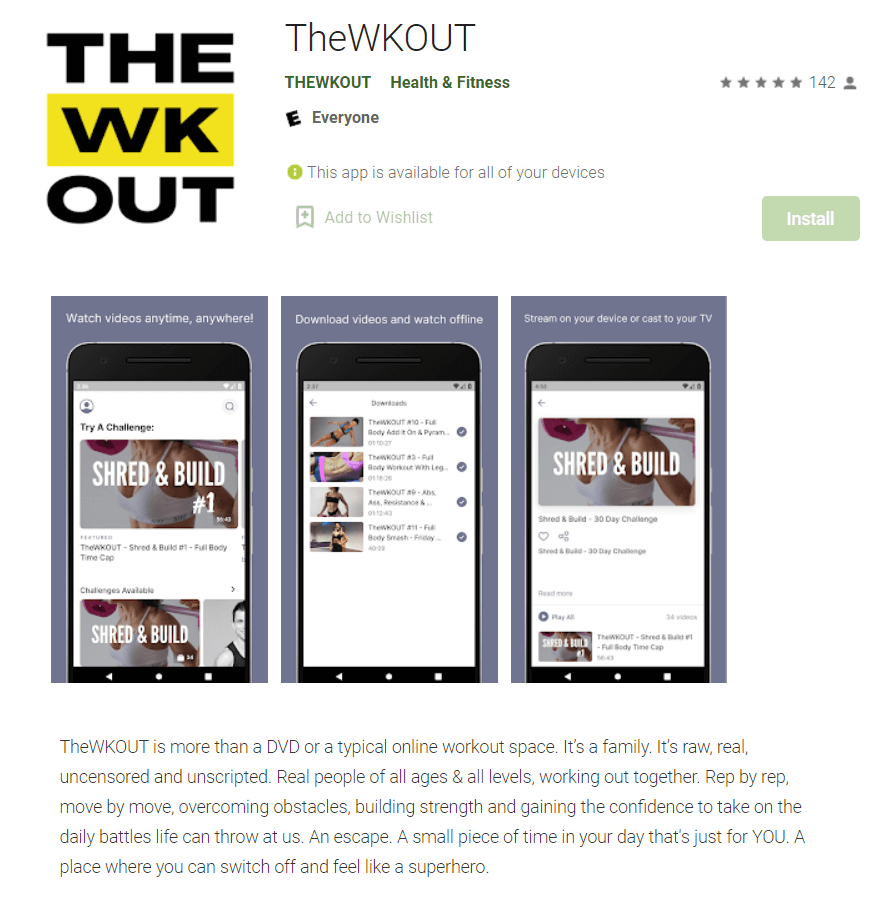 TheWKOUT health and fitness Android app.