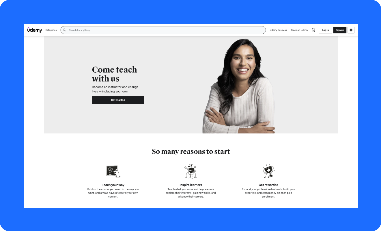 A screenshot of the Teachable alternative Udemy.