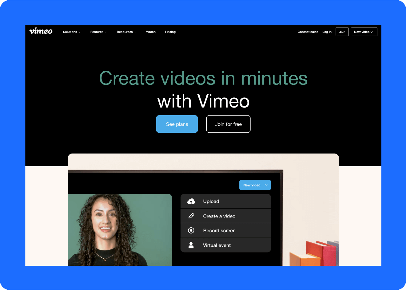 A screenshot of the homepage of Brightcove competitor Vimeo.