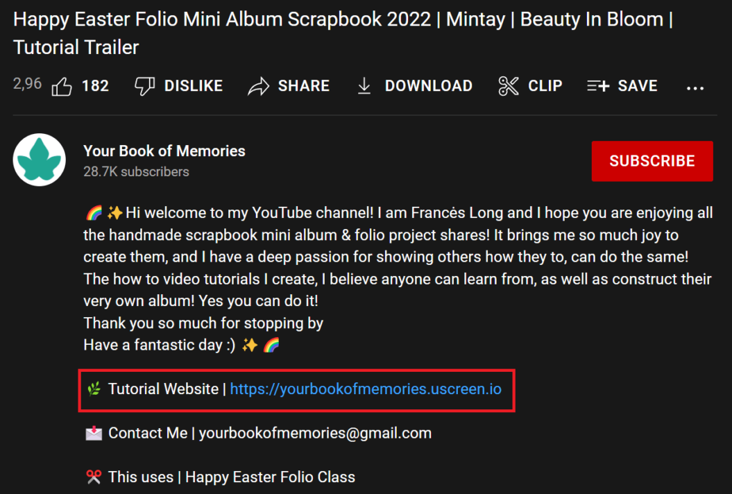 An image showing a YouTube video description with Uscreen video on demand solution.